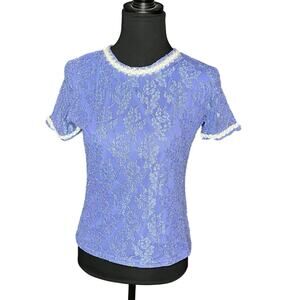 Jonden by Linda Leal periwinkle lace short sleeve top Size Small